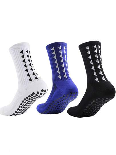 3双装青少年运动袜，加厚防滑透气中筒足球袜，适用于足球、跑步、徒步、户外运动，适合11-18岁儿童。