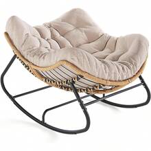 Skin-Friendly And Comfortable Outdoor Patio Rocking Chairs, Egg Chairs, Royal Papasan Chairs, Extra-Large Outdoor Lounge Chairs With Thickened Cushions, Leisure Rocking Chairs Perfect For Patios, Gardens, Outdoor Activities, And Holiday Relaxation. An Ideal Gift For Valentine's Day. For Outdoor Use Only. - Ghế bập bênh cỡ lớn - Trắng - Xem 11