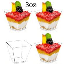 10-50个3盎司迷你小甜点杯，果冻慕斯杯，纸杯蛋糕品尝杯，适合节日派对、聚会、野餐、烘焙、烧烤、酒吧等场合。 - 3OZ#透明 - 查看 7