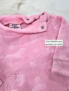 Conjunto Body Bodie e Calça Fleece Manga Longa Bebê Baby Inverno Menina - Unicórnio Rosa F43 - Visão 6