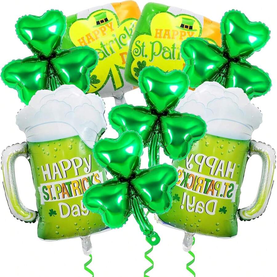 8Pcs St. Patrick's Day Balloon Set – 18-Inch Shamrock, Clover & Beer Foil Balloons For Irish Festival Party Decorations-Trending, Best Seller, New Arrival, Party Supplies, Elegant Decor, Party Decoration, St Patricks Day - Xem 1