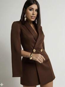 Women's Jumpsuit, Blazer Style, Sophisticated Tailored Fabric With Buttons And V-Neck - Rỉ Nâu - Xem 2