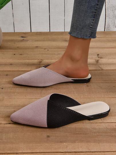 Vacation Style Mesh Breathable Mules, Pointed Toe Slip-On Design, Festive Party Vibe, Mature Chic Casual Commute Fashion Retro Chinese Style Shoes