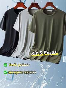 Set Of 3 Men's Short-Sleeve T-Shirts In Breathable, Quick-Drying Cool Silk Mesh - Army Green - View 1