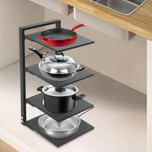 SanBouSi 4-Layer Pot Rack Organizer Pot And Pan Stand Rack Pot Lid Holder Black - Black - View 6