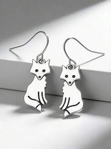 1 Pair Retro Cute Fox Design Pendant Earrings, Suitable For Women's Casual Daily Wear, Animal Lovers, Versatile Jewelry Gift - Antique Silver - View 4