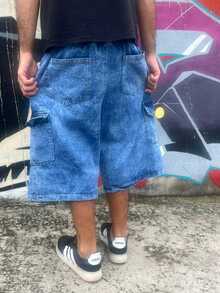 Baggy Streetwear Cargo Bermuda Balloon - 大理石藍 - 查看 5