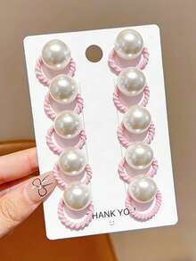 10 piezas Bandas elásticas para el cabello con forma de corazón y perlas para niñas, suaves con el cabello, aptas para uso diario - Multicolor - Ver 3