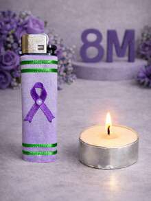 encendedor conmemorativo del 8M día internacional de la mujer con mini vela tea light decorado accesorio recuerdo - Lila Púrpura - Ver 1