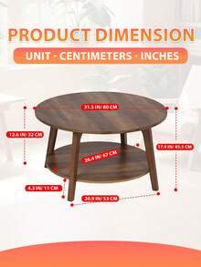Coffee Table Small Space Round Wooden Coffee Table With 2-Tier Storage Thick Wood Center Table With Tapered Legs And Curved Transitions Modern Circle Table For Home Office Living Room Bed Room, Brown - 棕色 - 查看 7