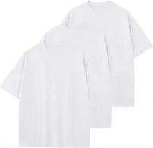 Men's Cotton T-Shirts Oversized Unisex Short Sleeve Crew Neck Loose Basic Tops Solid Athletic Tee - Putih+putih+putih - View 6