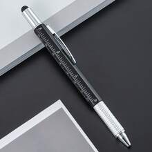 Bộ dụng cụ đa năng 6 trong 1 hình viên đạn: Tua vít, bút bi, bút cảm ứng, bút bi thường, thước thăng bằng, thước kẻ, đồ dùng học tập, quà tặng học sinh, văn phòng phẩm bán sỉ cho năm học mới - màu đen - Xem 2