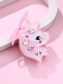 5pcs/Set Zinc Alloy Cat & Unicorn Pink Acrylic Heart Shaped Adjustable Rings, Suitable For Children Daily Wear - one-size - View 2
