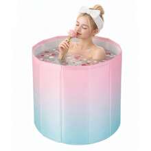 Compact Oversized Portable Bathtub – Foldable Inflatable Spa Tub For Adults, Family-Friendly Soaking Tub With Stable Rim & Leak-Resistant Seams, Ideal For Small Bathrooms Or Outdoor Use - Pink and Blue - View 1
