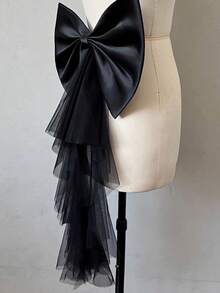 Satin & Tulle Detachable Big Bow Waist Sash, Suitable For Wedding Dress, Bridal Photoshoot, Party, Ball Gown, Costume, Available In White, Pink, Black - Multicolor - View 7