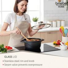 Batería de Cocina Inducción 6 Piezas, ✅ Envíos 24/48h✅, Aluminio Fundido, 3 Ollas con Tapa de Cristal Antiadherente, Briebe, MGK-18, 16-20-24 cm, Negro - Negro - Ver 8