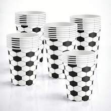24/12个装 9盎司/250毫升黑色足球主题纸杯，饮料杯，冷饮杯，热饮杯，咖啡杯，生日派对、婚礼、家庭和办公室派对用品 - 彩色 - 查看 4