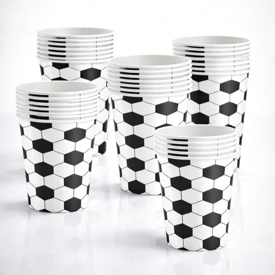 24/12pcs 9oz/250ml Black Soccer/Football Theme Paper Cups, Beverage Cups, Cold Drink Cups, Hot Drink Cups, Coffee Cups, Party Supplies For Birthday Party, Wedding, Home And Office - Multicolor - View 1