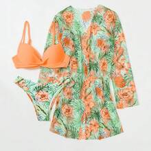 3-Piece Bikini Swimsuit Set With Positioning Print, Beachwear And Women's Vacation Fashion - Naranja 1 - Ver 7