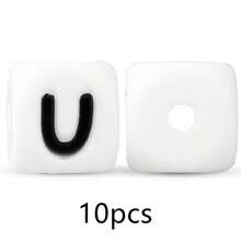 10颗12毫米硅胶白底黑色字母珠，可用于DIY钥匙扣、姓名牌制作，是周年纪念礼物的理想选择。 - 黑與白 - 查看 14