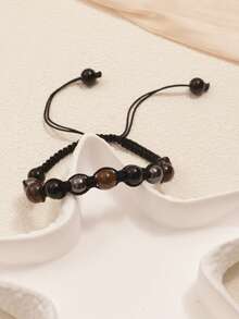 1PC Triple Protection Bracelet, Tigers Eye Black Obsidian And Hematite Beads Bracelet For Men Women,Handmade Crystal Healing Bracelets Bring Luck And Prosperity And Happiness - 1PC - View 5