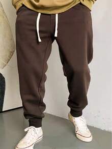 Men's Slim Fit Jogger Sweatpants With Pockets And Cuffs, Unisex, On - màu nâu - Xem 3