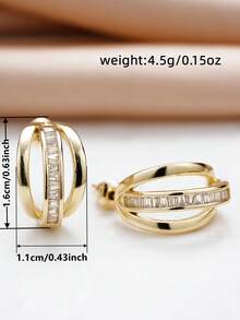 1 Pair Women's Charming Cubic Zirconia Hoop Earrings, Suitable For Wedding, Engagement, Anniversary, Party Wear, Valentine's Day Gift - Yellow Gold - View 12