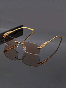 New Unisex Rectangular Frameless Precision-Carved Metal Fashion Fashion Glasses, Versatile Elegant Glasses Suitable For Daily Life, Street Photography, Social Events, Business, Commuting And Traveling - Multicolor - View 3