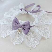 Cute Cat Bow Collar Breakaway Floral Aesthetic Cats Bowtie Collar Bow Tie With Bell For Indoor Cats Kitten And Small Dogs Puppies - Purple - View 12