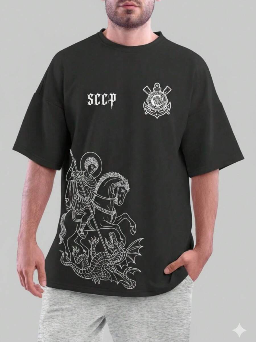 Men's Printed T-Shirt Corinthians Saint George Simple Shirt 100% Cotton - màu đen - Xem 1