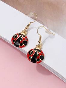 1 Pair Zinc Alloy Ladybug & Fish Design Oil Drop Earrings, Cute Jewelry Suitable For Children's Daily Wear - one-size - View 3