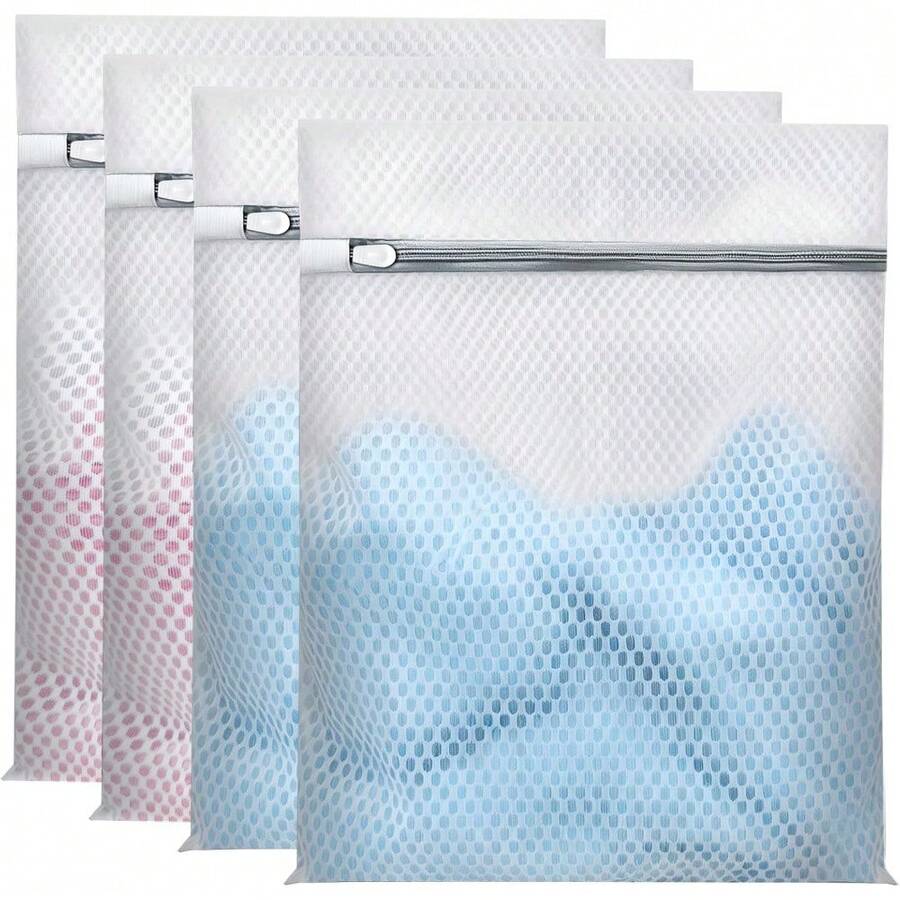 4 Piece 12x16 Inch Mesh Laundry Bag Set Honeycomb Fine Mesh Extra Durable With Sturdy Zippers For Delicates Washing Machine Home Dorm Supplies - Default - View 1