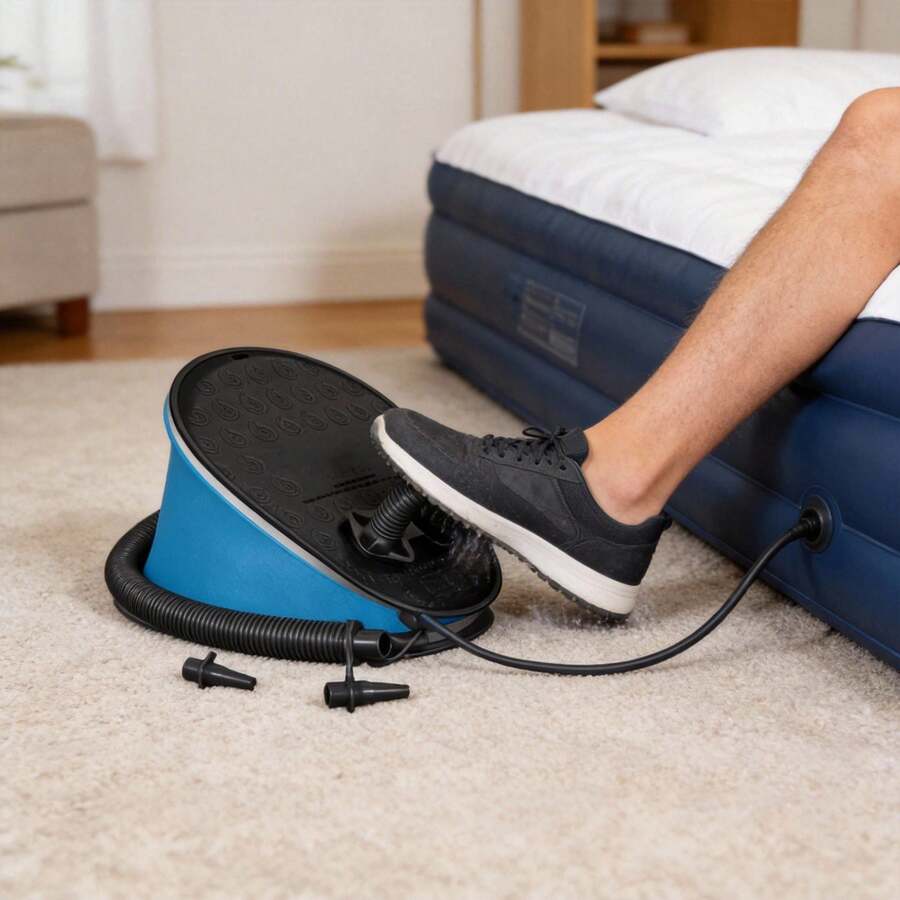 Bomba Aire Inflar Colchones Aire Mecanismo Pie Diseño Compacto Práctico Válvula Universal Adaptadores Material Resistente Portabilidad Fácil Almacenamiento Uso Camping Piscina Hogar - Negro - Ver 1