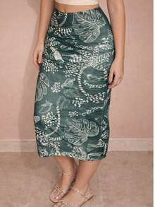 Women's Midi Skirt With Tropical Toucan Print (Top Not Included) - Verde - Ver 3