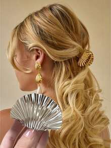 2个新款高端贝壳抓夹女款后脑勺闪亮金属度假欧美风发爪时尚个性化半扎发夹发饰女孩夏季发饰沙滩爪夹优雅发夹度假发饰 - 彩色 - 查看 2