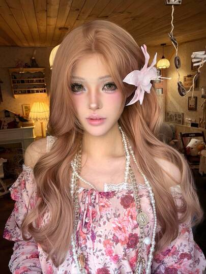 alicegarden 4*1蕾丝前额假发，蕾丝前额卷发假发，中棕色长卷发假发，26英寸，自然逼真，适合日常佩戴