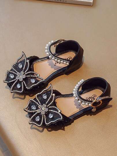 1双女童浅口平底皮鞋，蝴蝶结装饰，时尚婴幼儿学步鞋，玛丽珍鞋，可爱户外旅行鞋，软底防滑耐穿公主鞋，适合春、夏、秋季穿着