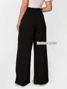 Doutoras Modas Women's Wide-Leg Pants Luis Twill Dressy Style With Elastic Back And Button Detail At The Waist 88400 - 黑色 - 查看 4