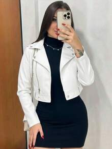 Women's Leather Jacket – Sophisticated Evening Look - White - View 2