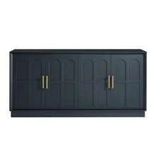 Aparador extragrande con espacio de almacenamiento, vitrina moderna con frente curvo, mueble de TV de 169 cm de largo, adecuado para sala de estar/cocina/comedor/pasillo, negro, 169*40*80cm - Negro - Ver 7
