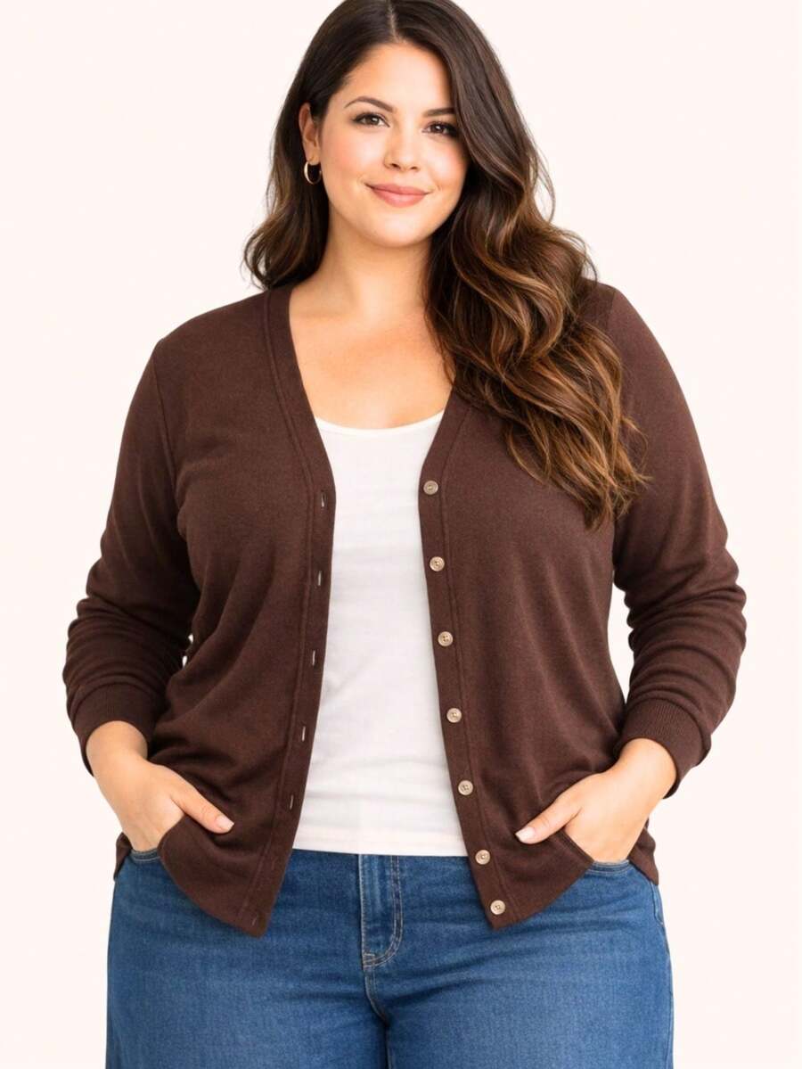 Plus Size Button-Down Coat Made Of Wool For Warm Winter Wear. - Rust Brown - View 1