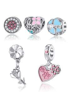 9pcs Blue & Pink Hollow Heart Flower Orange & Pink Resin Pendant Charms, Fashion DIY Jewelry Accessories Gift - Multicolor - View 2