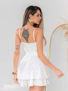 Women's Short Romper Dress With Bow, Solid Colors - 白色 - 查看 4