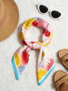 1 pieza Nuevo pañuelo de seda de 70 cm para mujer, estampado floral de limón, accesorio versátil, adecuado para uso diario en todas las estaciones - Multicolor - Ver 4