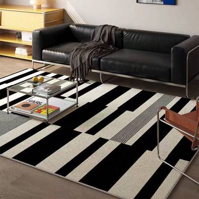 1pc Vintage Elegant Black And White Striped Carpet, Room Decor Carpet, Home Decor Carpet, Sofa Seat Carpet, Bedroom Decor, Small Rug, Modern Creative Fashion Carpet, Living Room Carpet, Small Living Room Rug, Bedroom Carpet, Outdoor Carpet, Washable Carpet, Gift For Boys And Girls, Thanksgiving Carpet, Soft And Machine Washable, Suitable For Living Room, Office, Cafe And Balcony Decoration