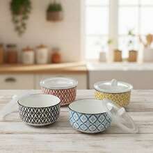 Set Of 4 Ceramic Food Containers In Various Colors With Lids - A Great Storage Option - View 3