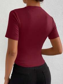 Women's High Neck Draped Pleated Blouse, Casual, Everyday, Summer - Gỗ đỏ - Xem 6