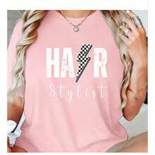 100% Comfortable Cotton Hairdresser Hairstylists Hairstyling Beautician Hair Salon-Shirt - 粉色 - 查看 1