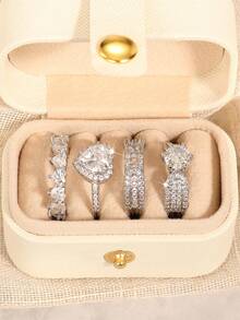 4 Pcs Fashion Cubic Zirconia Rings With Box For Women For Wedding Engagement Anniversary Party Jewelry Valentine's Day Gift - 1# - View 3