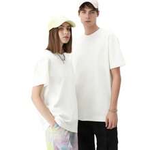 Men's Cotton T-Shirts Oversized Unisex Short Sleeve Crew Neck Loose Basic Tops Solid Athletic Tee - 白色 - 查看 2